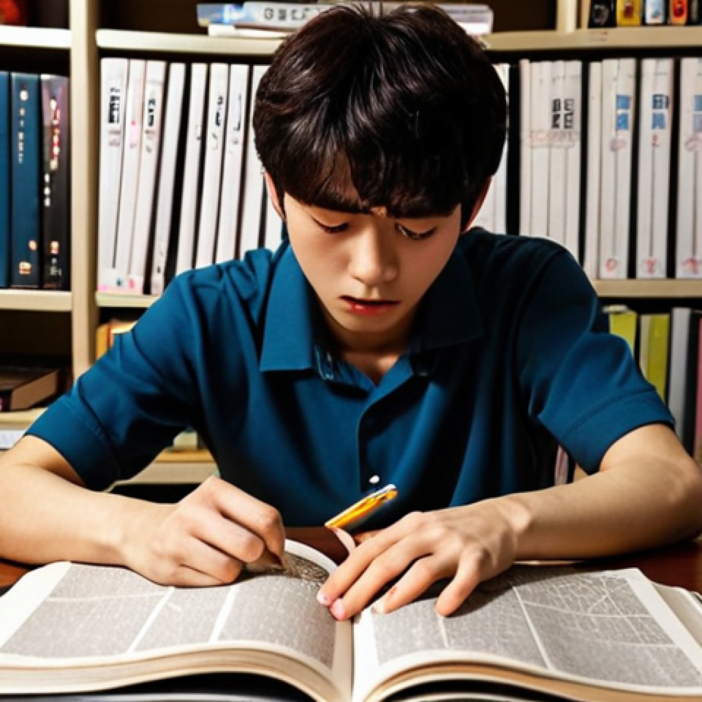 ** A determined Italian student studying Korean grammar late at night, surrounded by TOPIK textbooks and Korean culture-related items (K-pop albums, Korean drama DVDs). The mood is focused but hopeful, emphasizing the hard work involved in achieving their dream.

**