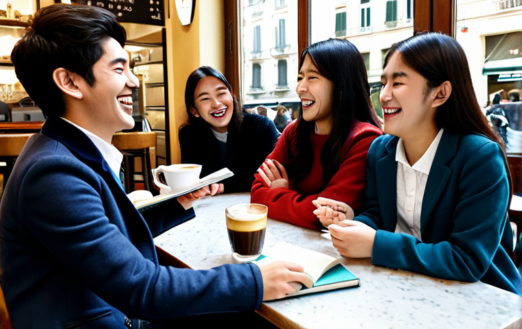 TOPIK 시험 성적 확인 방법 - **

A young Italian student, fully clothed in stylish casual wear appropriate for a university campu...
