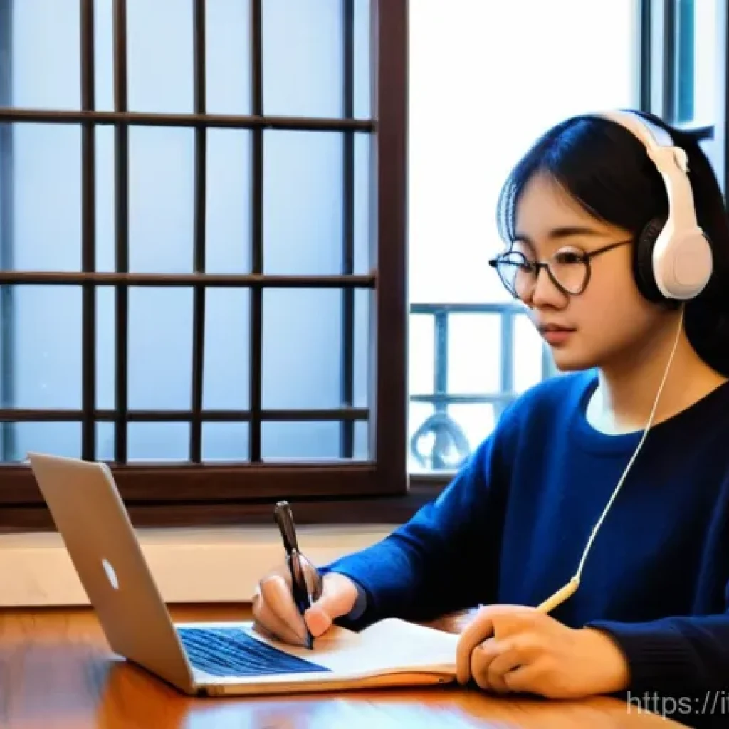 TOPIK 시험 실기 준비법 - **Intense Study Session for TOPIK II**
A focused Italian female student, in her early twenties, ...