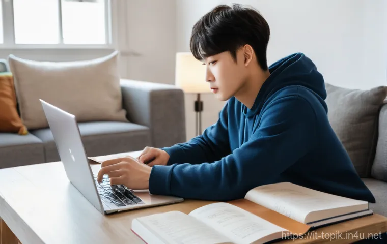 TOPIK 시험 준비 어플 추천 - **Prompt:** A focused and studious scene in a cozy Italian caf&eacute; setting. A young adult, gender-neutr...