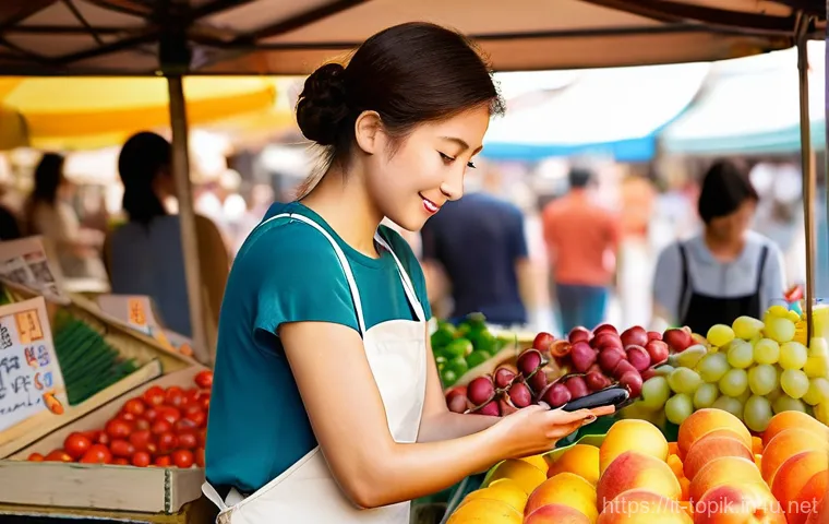 TOPIK 시험 영역별 공략법 - **Prompt 1: "Italian Learner at a Local Market (TOPIK I Level)"**
A vibrant, sunlit scene at a t...