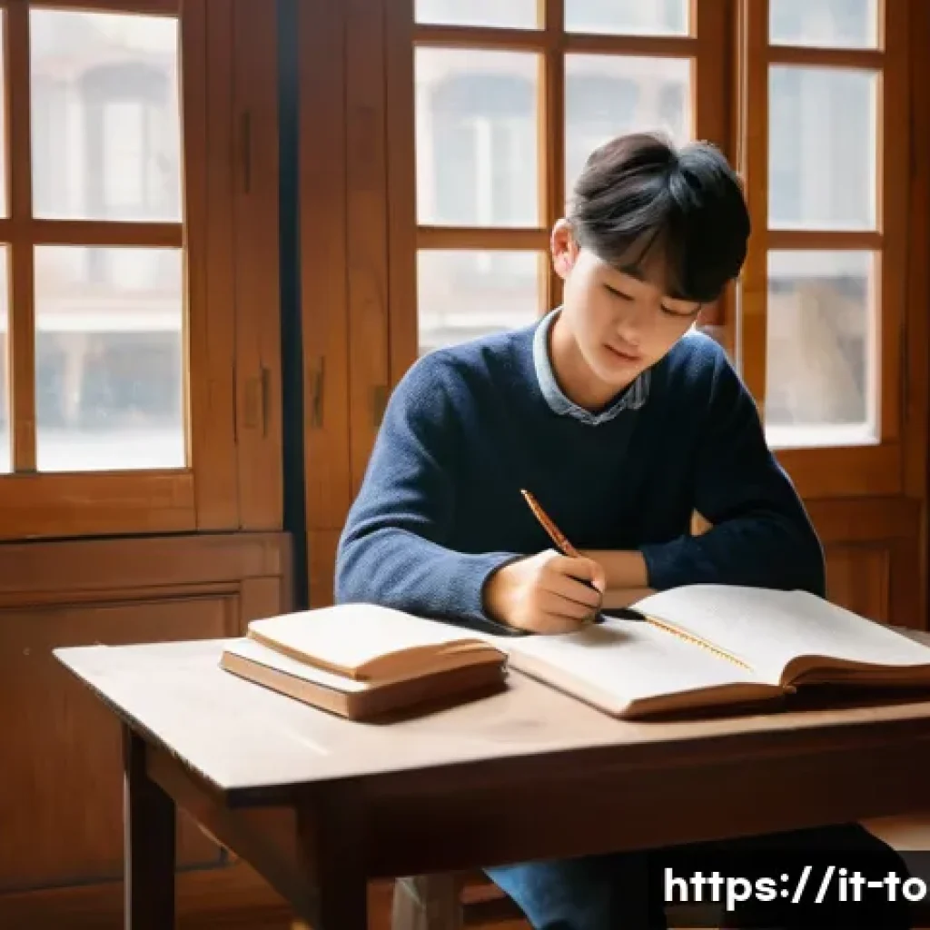 한국어 문법 핵심 정리 - **Prompt:** A young Italian student, male or female, with a friendly and determined expression, is s...