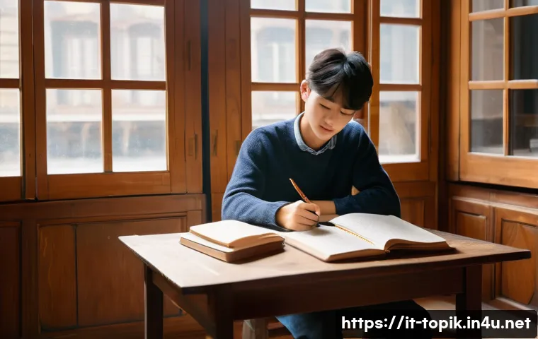 한국어 문법 핵심 정리 - **Prompt:** A young Italian student, male or female, with a friendly and determined expression, is s...