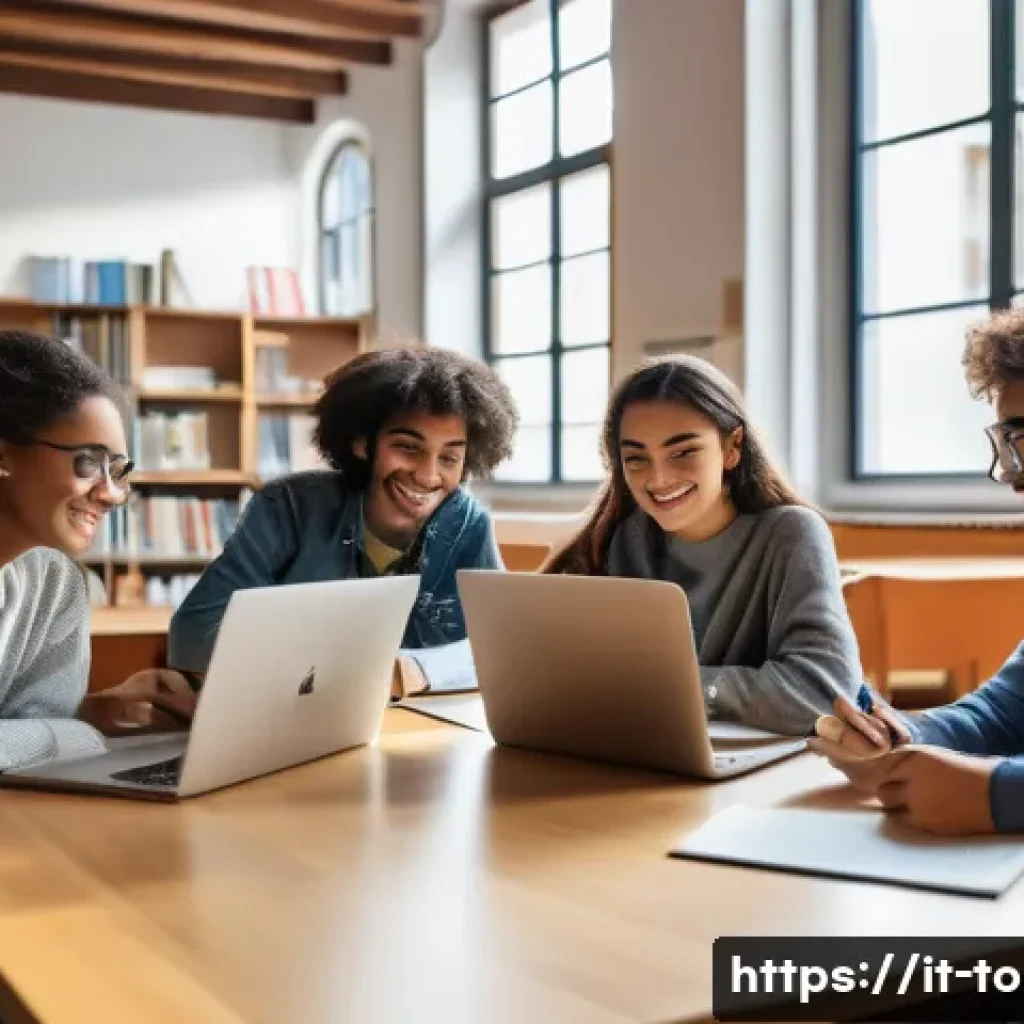 TOPIK 공부 스터디 효과적으로 운영하기 - A diverse group of Italian university students studying together in a cozy, well-lit library room wi...