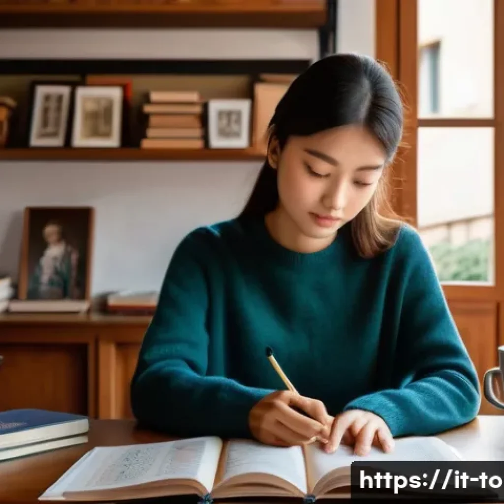 TOPIK 시험 공부 블로그 추천 - A focused Italian university student studying Korean language at a cozy home desk, surrounded by bot...