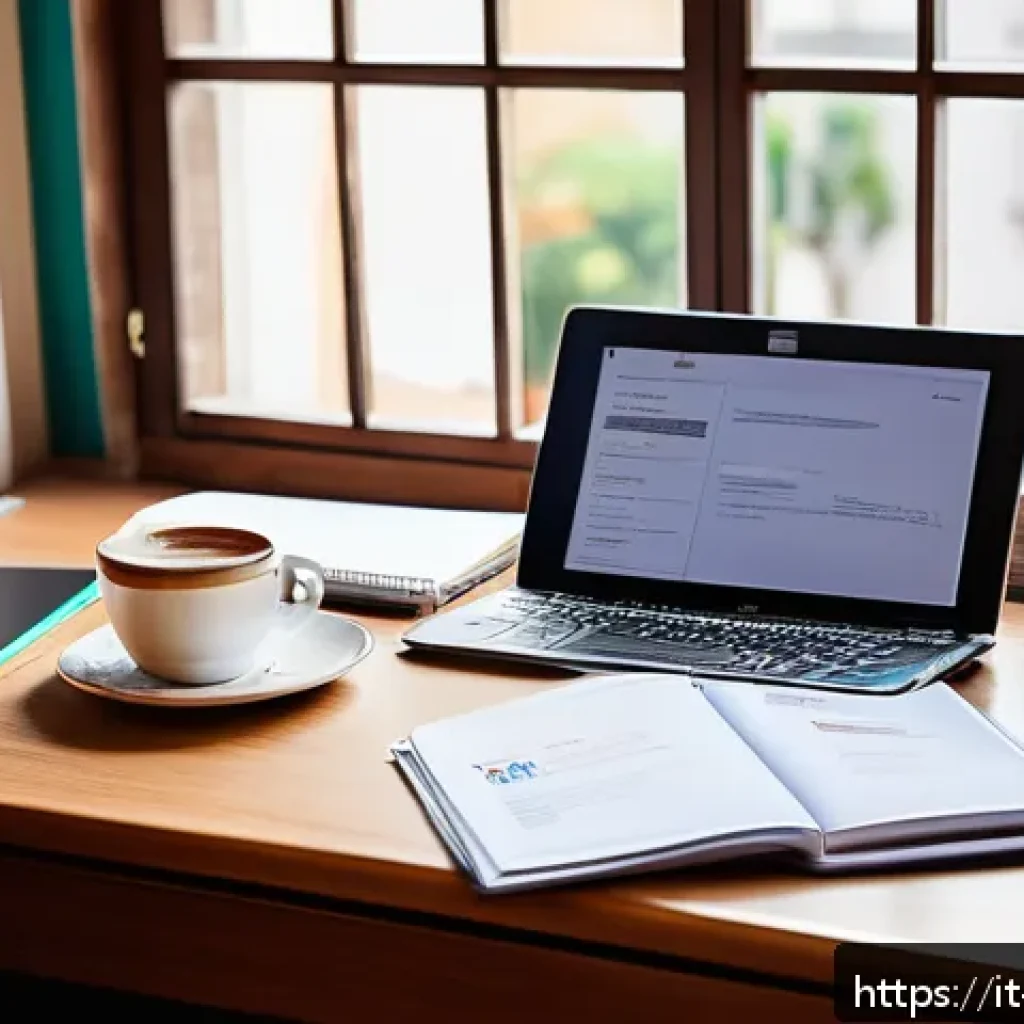 TOPIK 자격증 재발급 방법 - A detailed office desk scene in an Italian home, showing a neatly organized workspace with a laptop ...