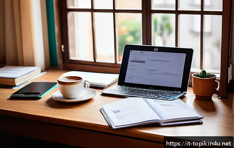 TOPIK 자격증 재발급 방법 - A detailed office desk scene in an Italian home, showing a neatly organized workspace with a laptop ...