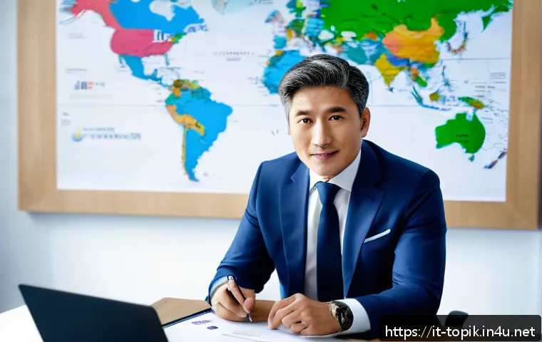 TOPIK 한국어 능력과 비즈니스 활용 - A professional Italian businessman in a modern office setting, confidently engaging in a video confe...