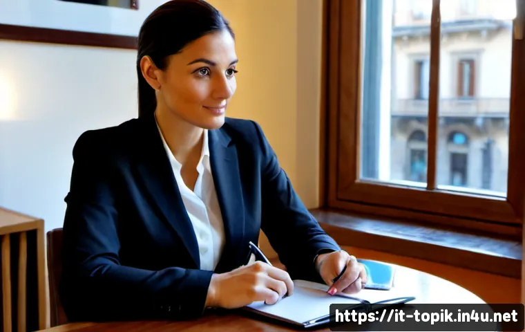 Home 21 TOPIK 이직 성공 전략 - Photorealistic career-transition scene for an Italian professional: confident mid-career woman in sm...
