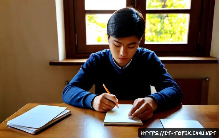 한국어능력시험 초급자 팁 - Photorealistic Italian beginner studying for a Korean language proficiency exam at a bright home des...