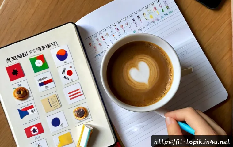 Home 15 TOPIK 한국어 어휘 공부법 - Photorealistic overhead study scene for Korean vocabulary learning: an Italian university student at...